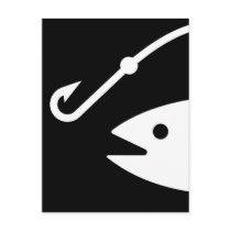 Fish Head and Hook - Black and White Postcard