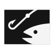 Fish Head and Hook - Black and White Post Card