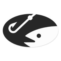 Fish Head and Hook - Black and White Sticker