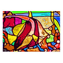 Fish on Reef, Stained Glass (ct) Business Card Templates