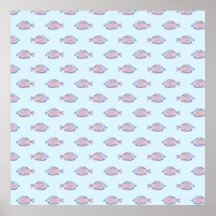Fish Pattern on Blue. Red Line Rainbowfish. Poster