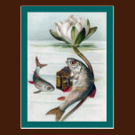 Fish Playing Accordion and Water Lily postcards