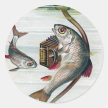 Fish Playing Accordion and Water Lily Stickers