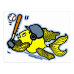 Fish Playing Baseball - Cute Funny Cartoon Post Card