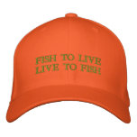 FISH TO LIVE LIVE TO FISH EMBROIDERED BASEBALL CAPS