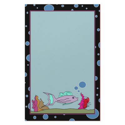 Fish with Bubble Border Unlined Stationery by SialiciousStationary