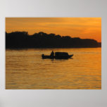 Fisherman at sunset on Danube river Posters