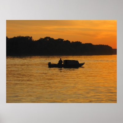 Fisherman at sunset on Danube river Posters by patrickrp