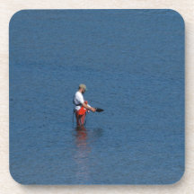 Fisherman fishing. beverage coaster