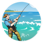 fisherman fishing surf casting round stickers