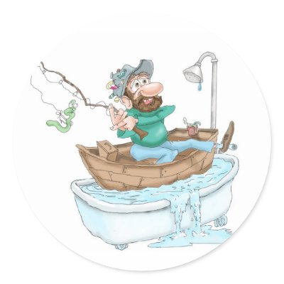Fisherman in a tub round sticker by davidpauls