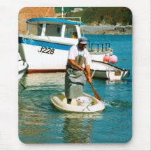 Fisherman in Bonne Nuit harbour Mousepad