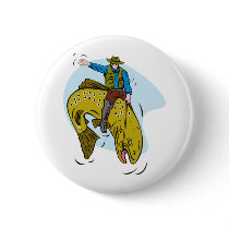 fisherman riding trout pinback button