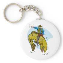 fisherman riding trout keychain