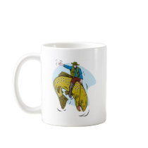 fisherman riding trout mug