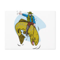fisherman riding trout post card