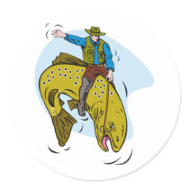 fisherman riding trout sticker