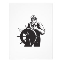 Fisherman Sea Captain At Helm Retro Invitations