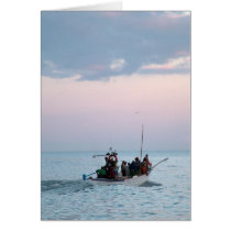 Fishermen off to work greeting cards