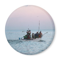 Fishermen off to work fridge magnets