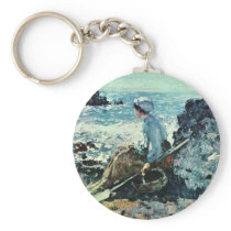 Fisherwoman From Granville By Grigorescu Nicolae Key Chain
