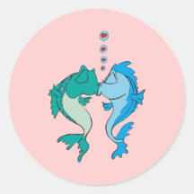 Fishes In Love Round Stickers