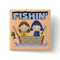 Fishin' Boat T-shirts and Gifts Button