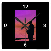 Fishing at Sunset Silhouette Clock