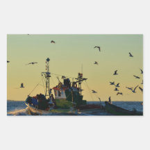 Fishing Boat Mobbed By Gulls Rectangular Stickers