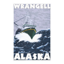 Fishing Boat Scene - Wrangell, Alaska Stretched Canvas Print