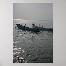 Fishing boats at twilight on the Danshui River, Ta Poster