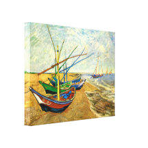 Fishing Boats on Saintes-Maries beach by van Gogh Stretched Canvas Print