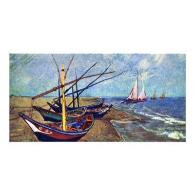 Fishing Boats On The Beach At Saintes-Maries, Fish Photo Card Template by Artcollection