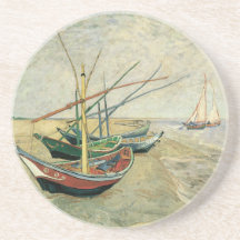 Fishing Boats on the Beach by Vincent van Gogh Drink Coasters