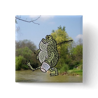 Fishing Frog ! Pinback Buttons by Riviere
