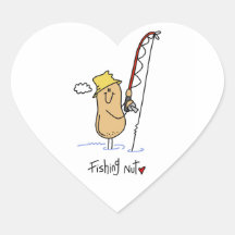 Fishing Nut T-shirts and Gifts Heart Stickers