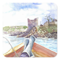 'Fishing off Polruan' Square Sticker