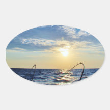 Fishing on Wavy Water Oval Sticker