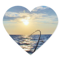 Fishing on Wavy Water Heart Stickers