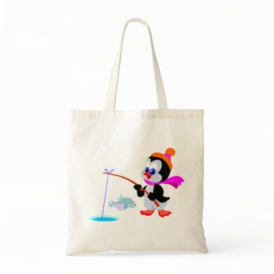 Fishing Penguin Tote Bags by Baby_Babble