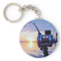 Fishing Reel at Sunset Keychain