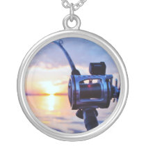Fishing Reel at Sunset Personalized Necklace