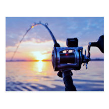 Fishing Reel at Sunset Postcard
