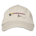 Fishing Rod with Fly Embroidered Hats