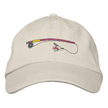 Fishing Rod with Fly Embroidered Hats