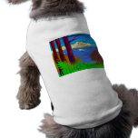 fishing sailboat with lake mountains dog tee