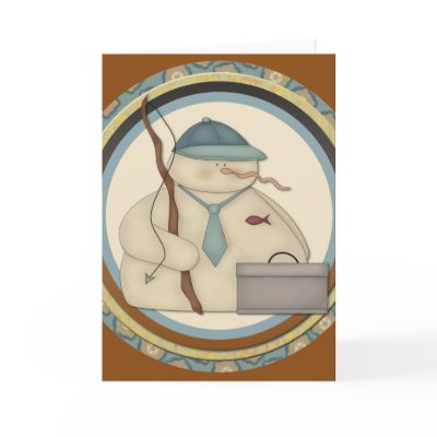 Fishing Snowman Christmas Card by christmas_tshirts