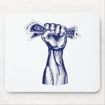 Fist holding up money mousepads