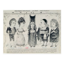 Five caricatures of the cast of a French Post Cards
