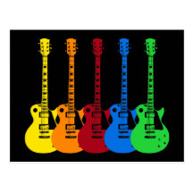 Five Colourful Electric Guitars Post Cards